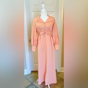Vintage peach, LS dress with decorative rhinestone buttons. SEE MEASUREMENTS